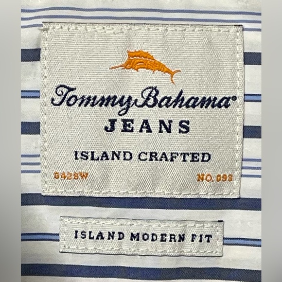 Tommy Bahama Striped White/Blue Long Sleeve Button-Down Island Modern Fit Size L - Picture 4 of 7